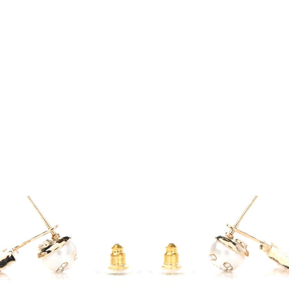 Chanel Pearl Crystal Logo Earrings Gold Pearly White 3 of 4