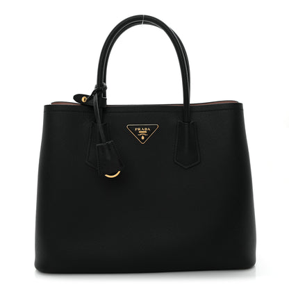 Prada Saffiano Cuir Medium Double Bag Black Mughetto 1 of 12