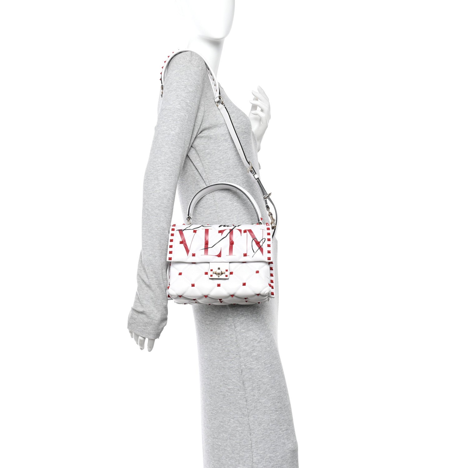 Valentino Garavani Lambskin Be My VLTN Print Candystud Top Handle Bag White Red Black 2 of 9
