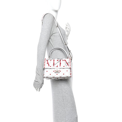 Valentino Garavani Lambskin Be My VLTN Print Candystud Top Handle Bag White Red Black 2 of 9