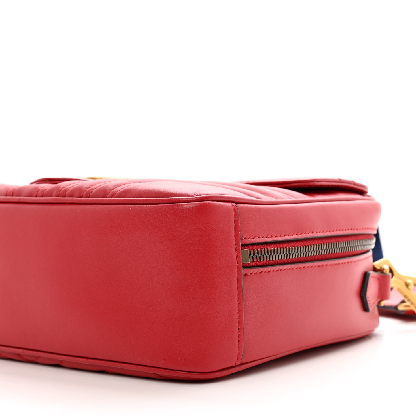 Calfskin Matelasse Sylvie Web Small GG Marmont Top Handle Shoulder Bag Hibiscus Red