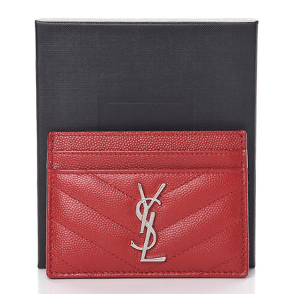Saint Laurent Grain De Poudre Matelasse Chevron Monogram Credit Card Case Rouge Eros 12 of 12