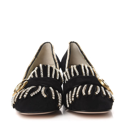 Gucci Kid Scamosciato Crystal GG Marmont Fringe 50mm Loafer Pumps 38 Black 2 of 9