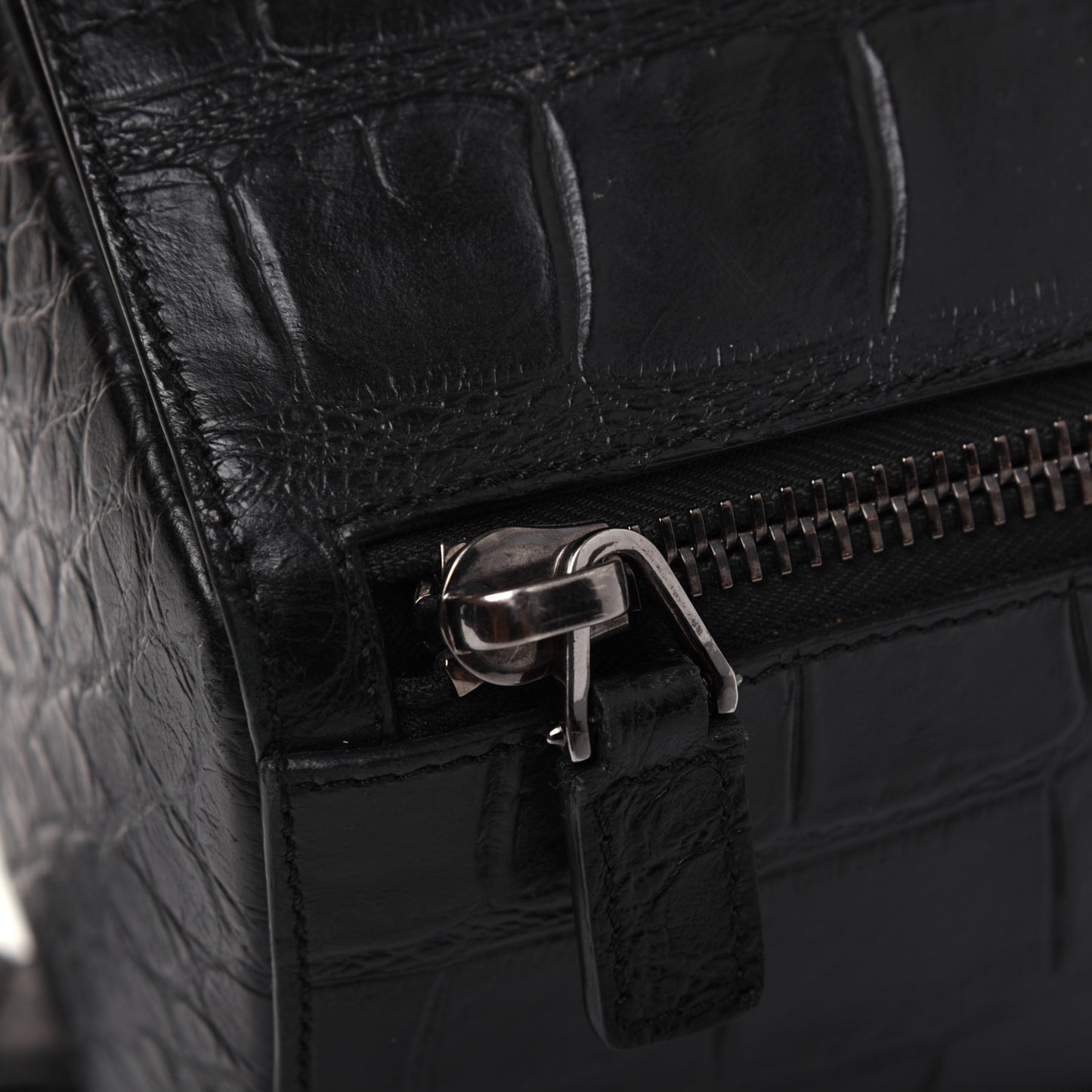 Calfskin Crocodile Embossed Medium Pandora Box Crossbody Bag Black