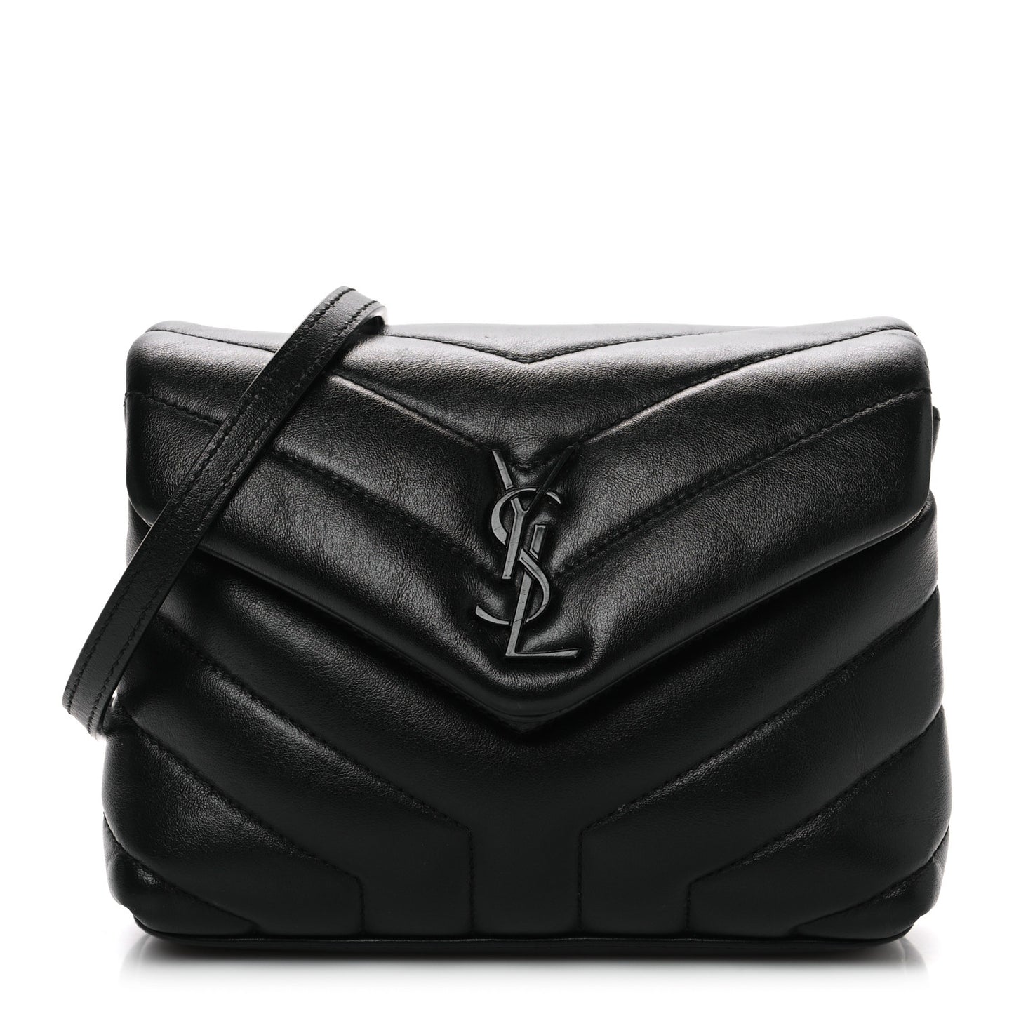 Calfskin Y Quilted Monogram Monochrome Toy Loulou Crossbody Bag Black