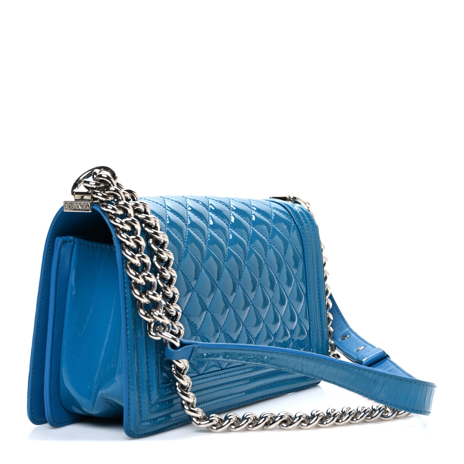 Chanel Patent Calfskin Medium Plexiglass Boy Flap Blue 3 of 13