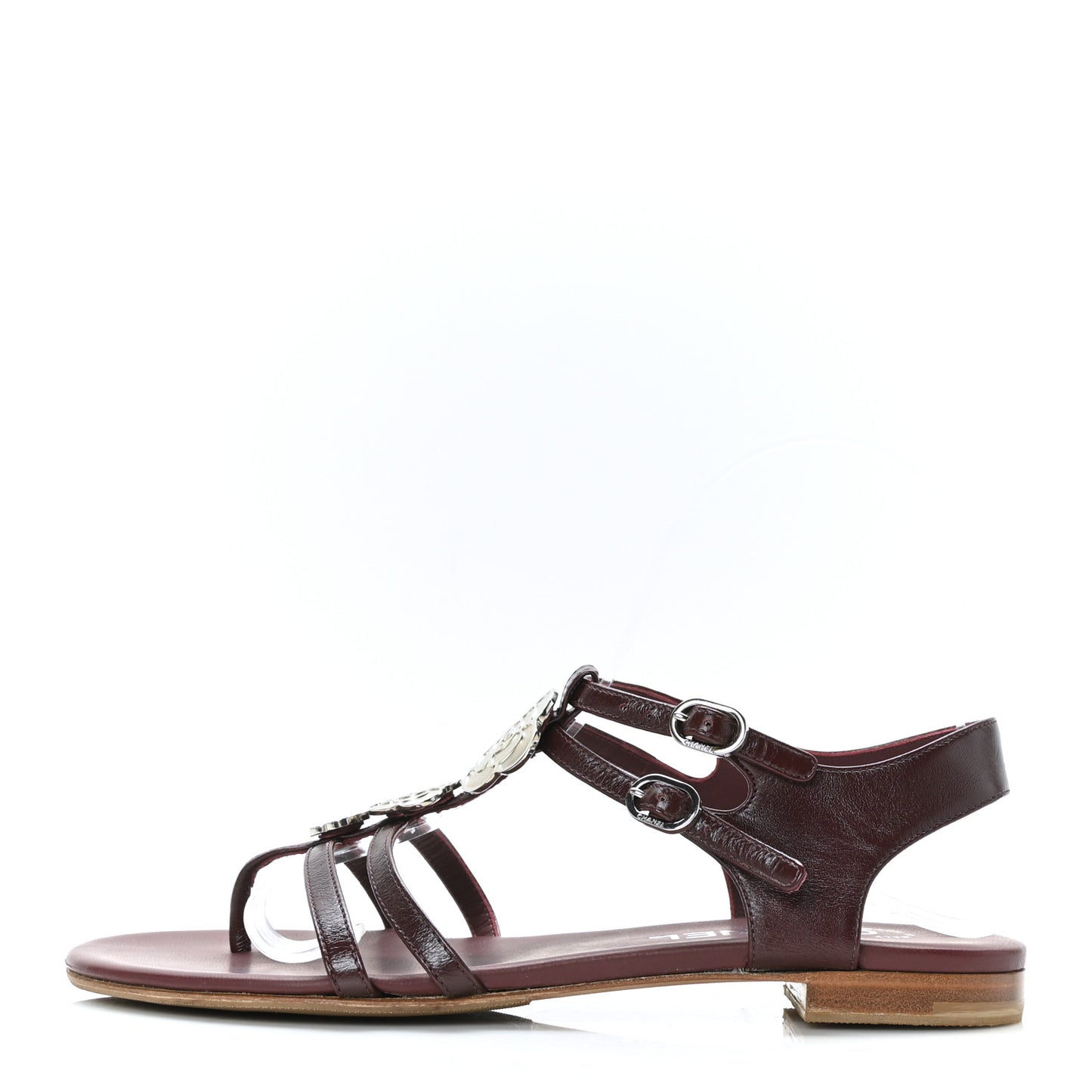 Calfskin Camellia Thong Sandals 37 Burgundy
