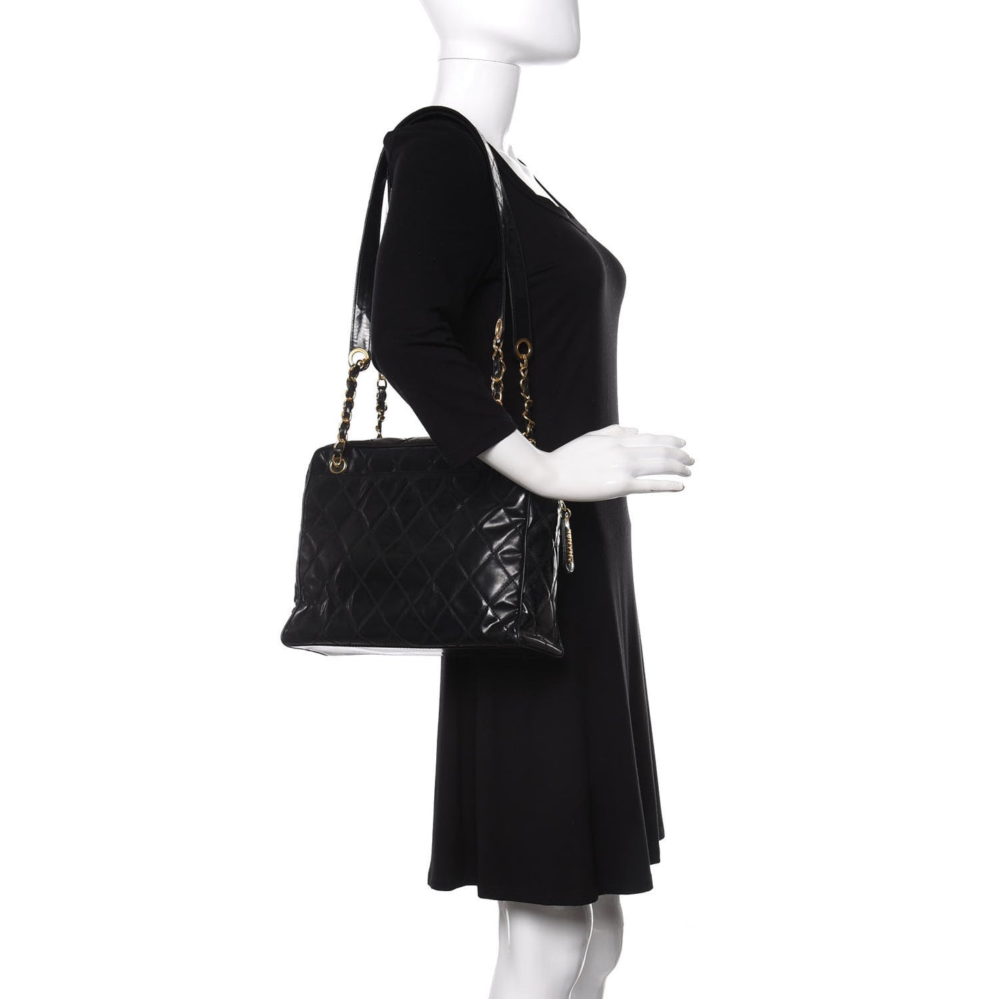 Patent Quilted Shoulder Bag Black