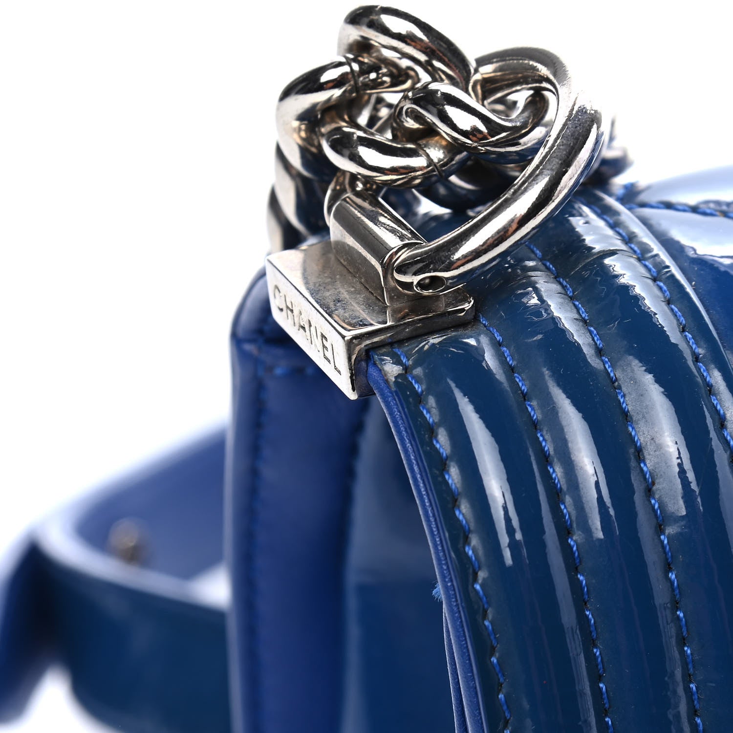 Chanel Patent Calfskin Quilted Medium Plexiglass Boy Flap Blue 13 of 13