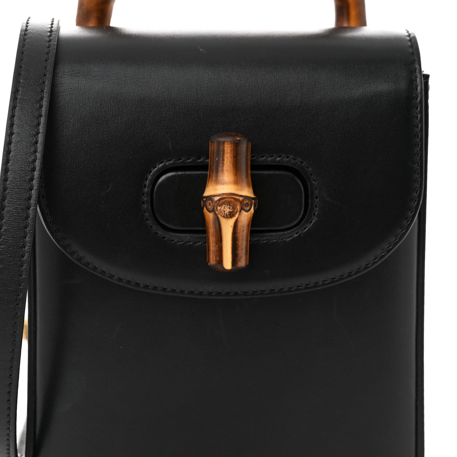 Gucci Calfskin Mini Bamboo Top Handle 3 Way Shoulder Bag  Black 7 of 9