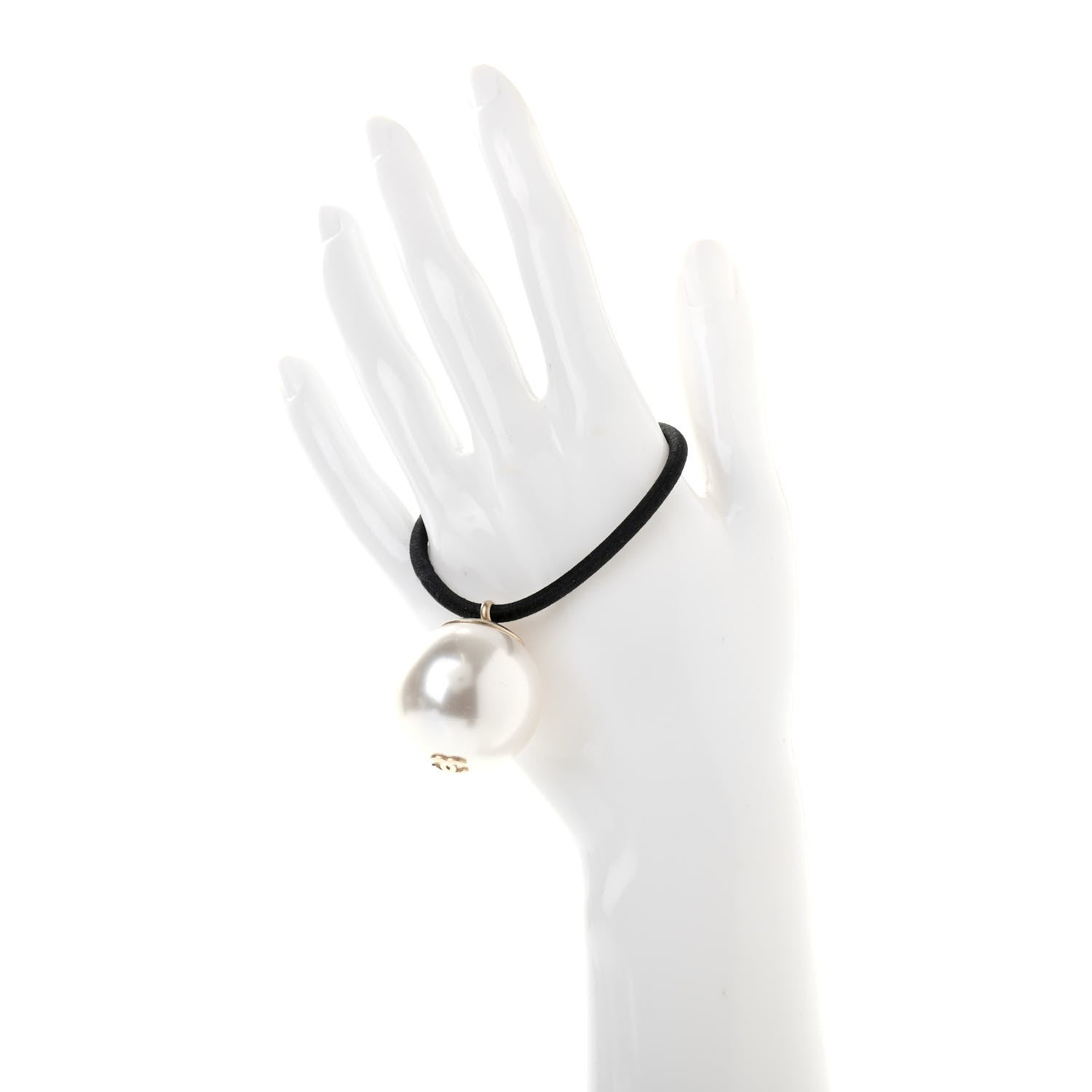 Chanel Pearl CC Hair Tie Black White 3 of 5