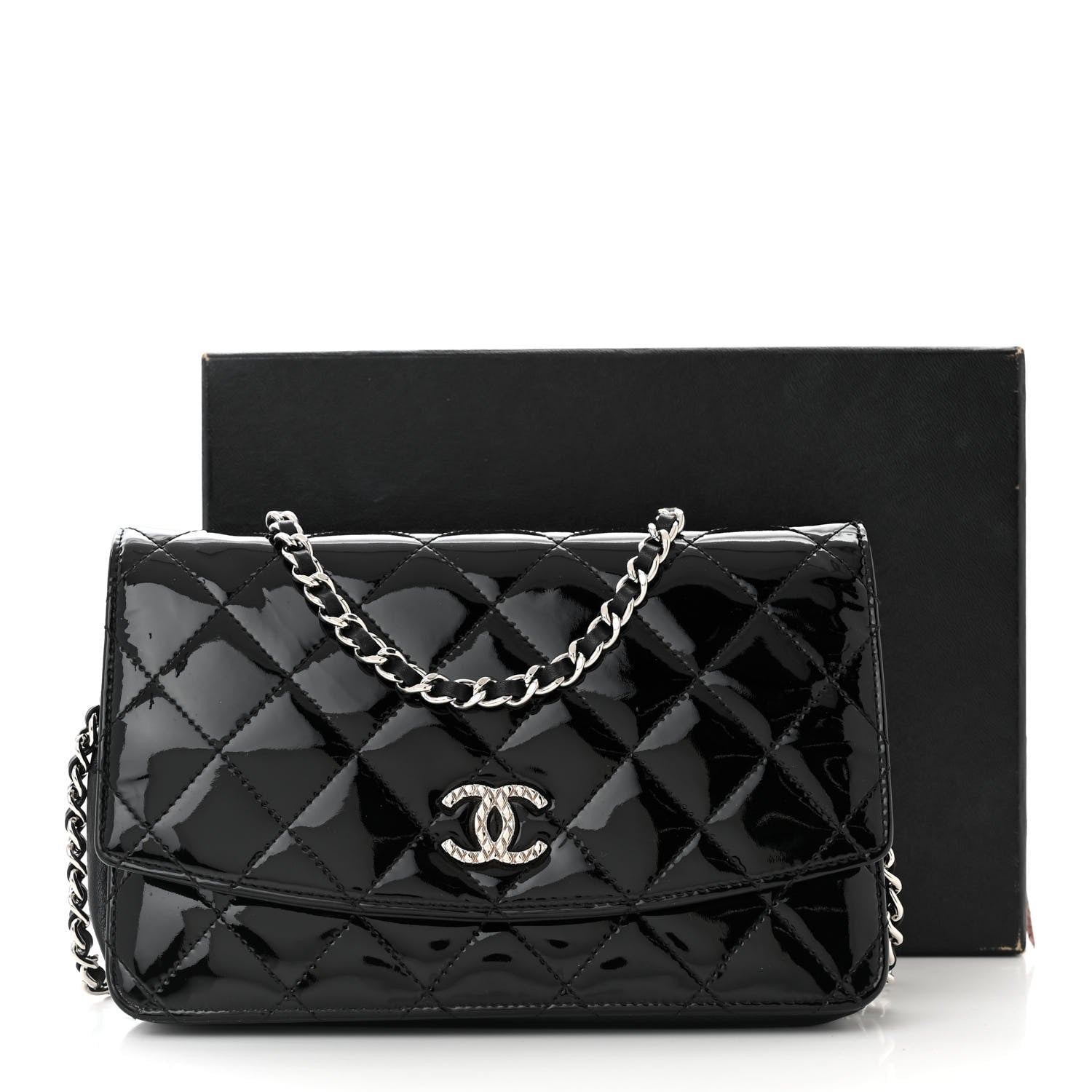 Chanel Patent Quilted Brilliant Wallet On Chain WOC Black 12 of 12