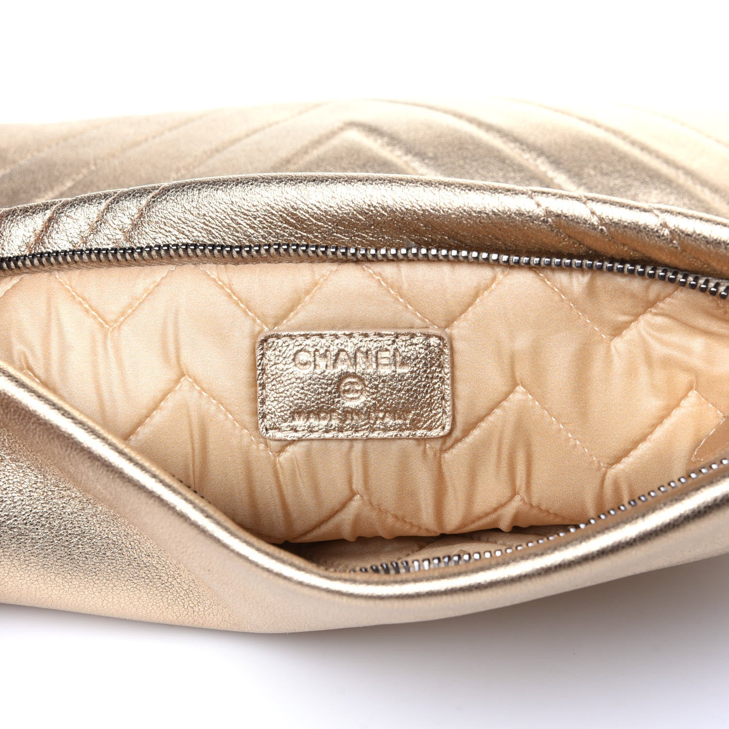 Chanel Metallic Calfskin Chevron Quilted CC Beauty Clutch Gold 8 of 11