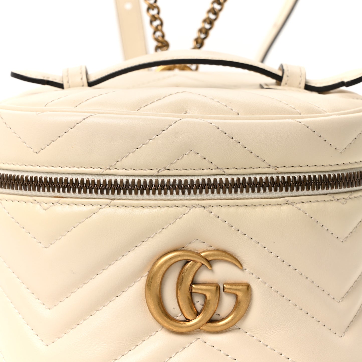 Calfskin Matelasse Mini GG Marmont Round Backpack White