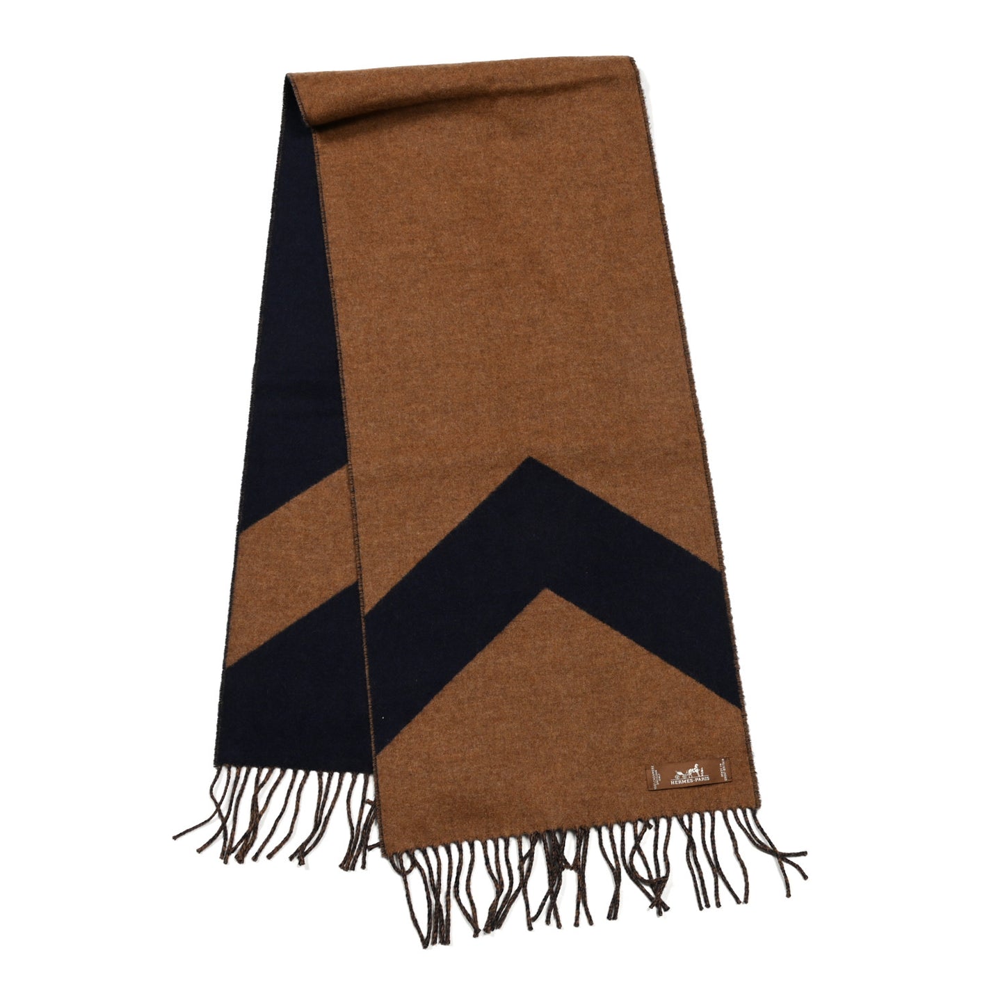 Cashmere Casaque Chevron Muffler Camel Marine