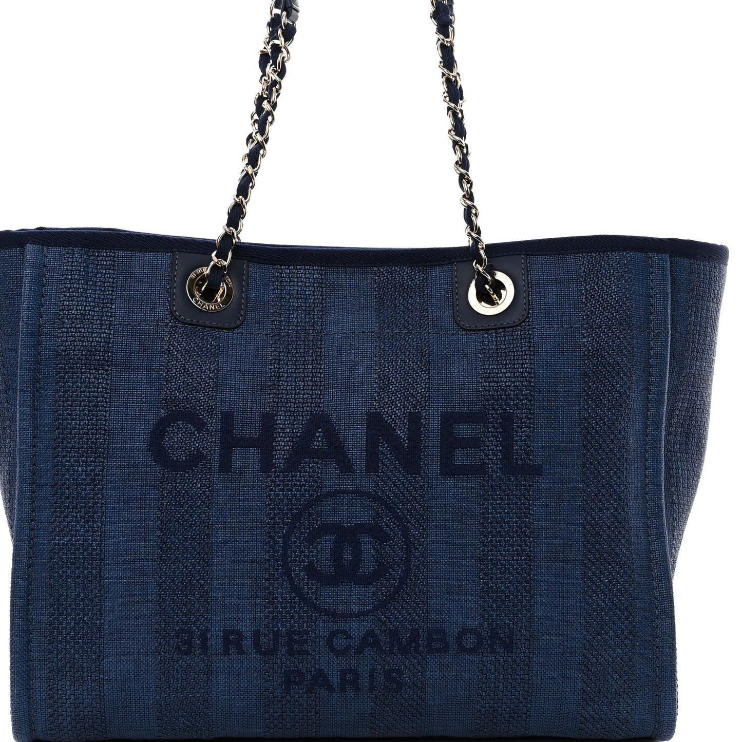 Mixed Fibers Striped Small Deauville Tote Navy Blue