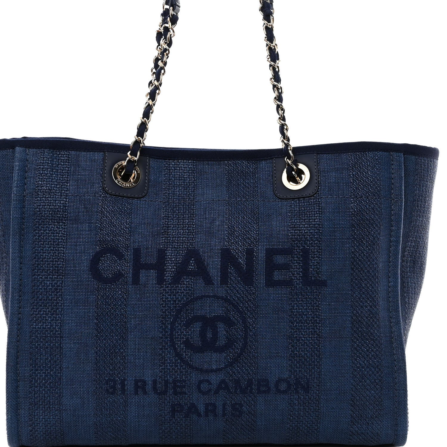 Chanel Mixed Fibers Striped Small Deauville Tote Navy Blue 8 of 10