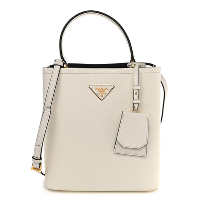 Prada Saffiano Cuir Medium Panier Bucket Bag Bianco Black 1 of 9