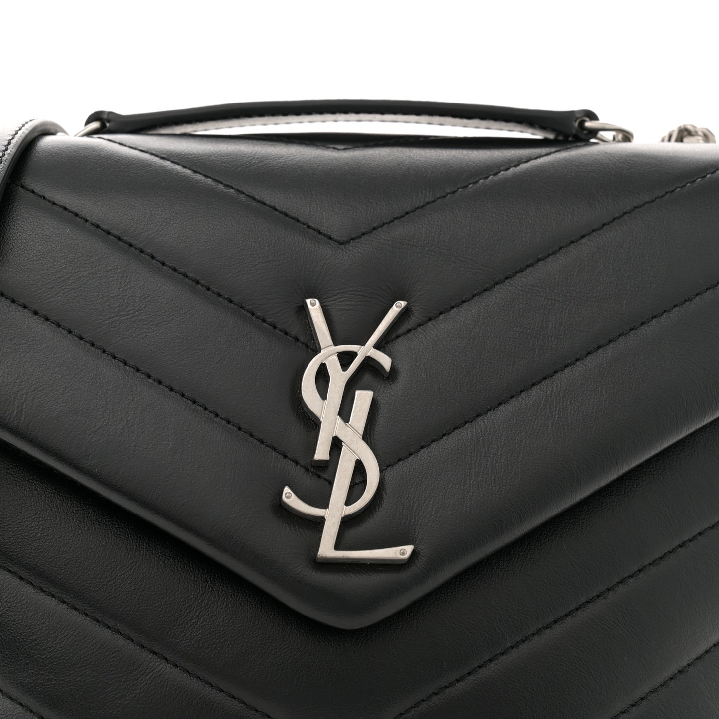 Calfskin Y Quilted Monogram Small Loulou Chain Satchel Black