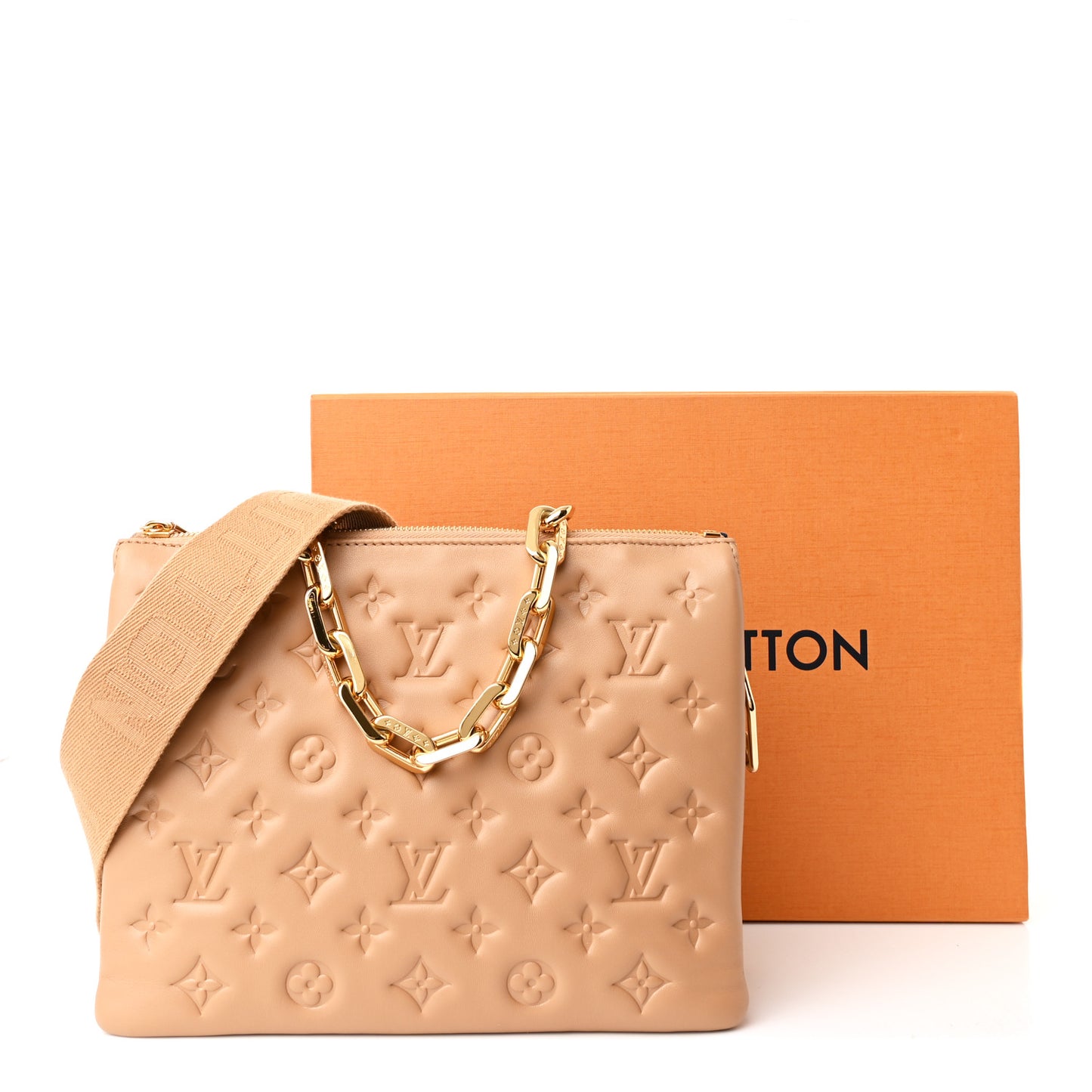 Lambskin Embossed Monogram Coussin PM Camel