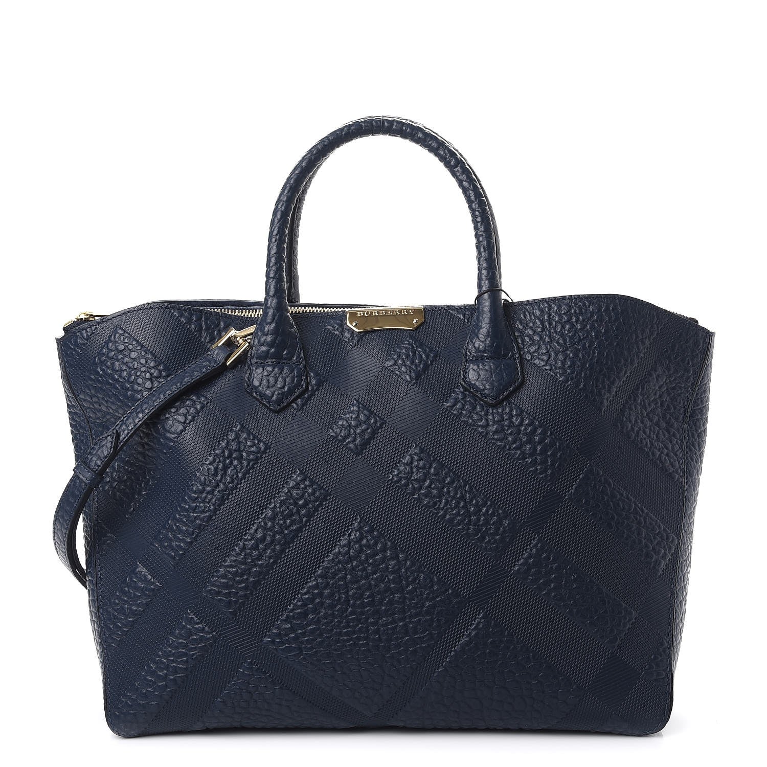 Burberry Heritage Grain Check Embossed Medium Dewsbury Tote Blue Carbon 1 of 10
