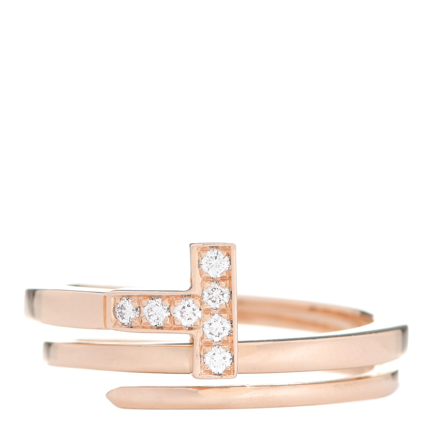 18K Rose Gold Diamond T Square Wrap Ring 58 8.5