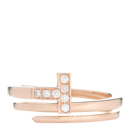 Tiffany 18K Rose Gold Diamond T Square Wrap Ring 58 8.5 1 of 5