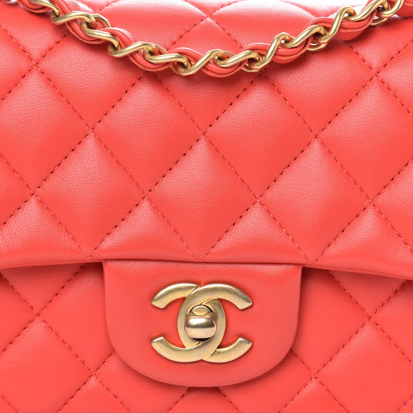 Lambskin Quilted Mini Rectangular Flap Coral