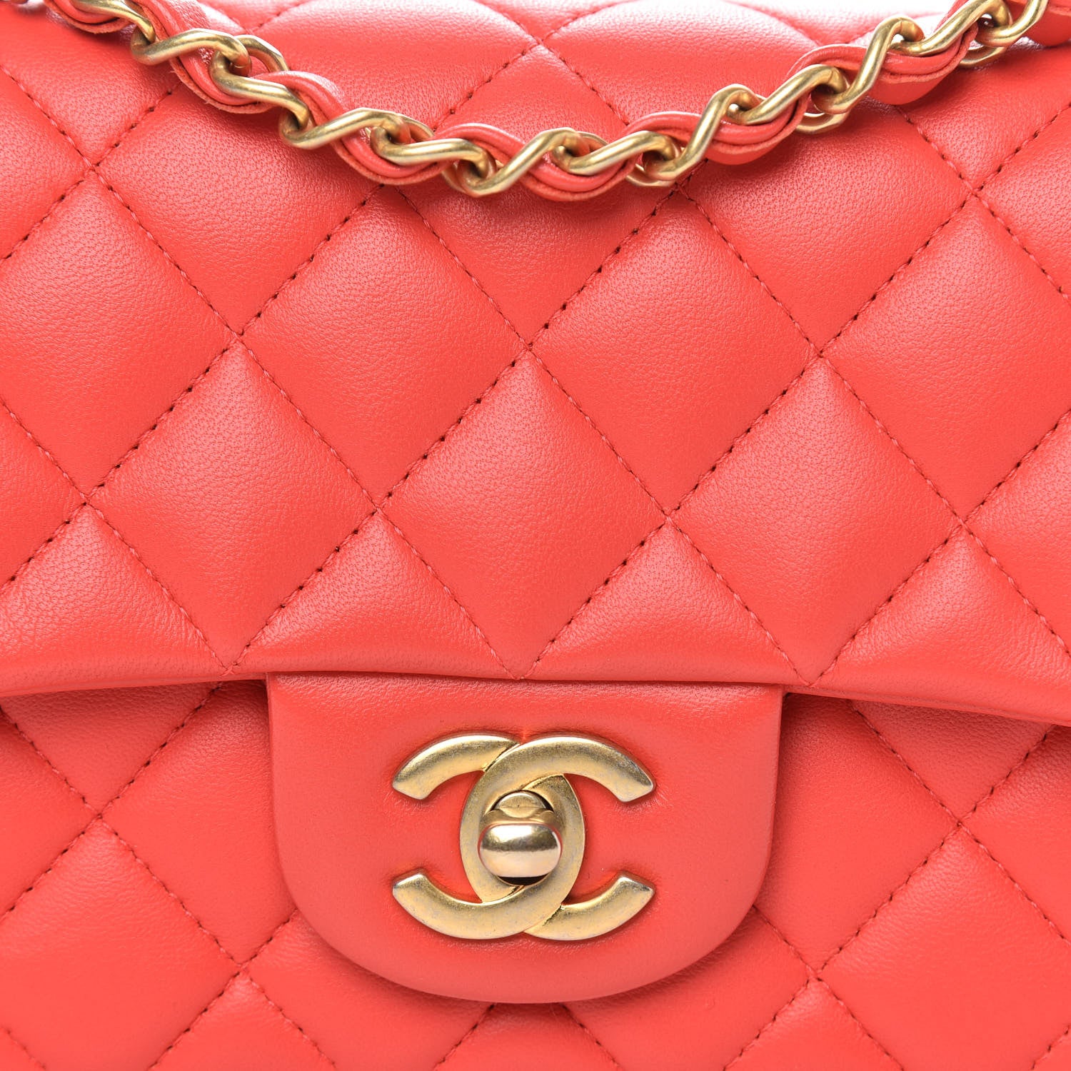 Chanel Lambskin Quilted Mini Rectangular Flap Coral 8 of 13
