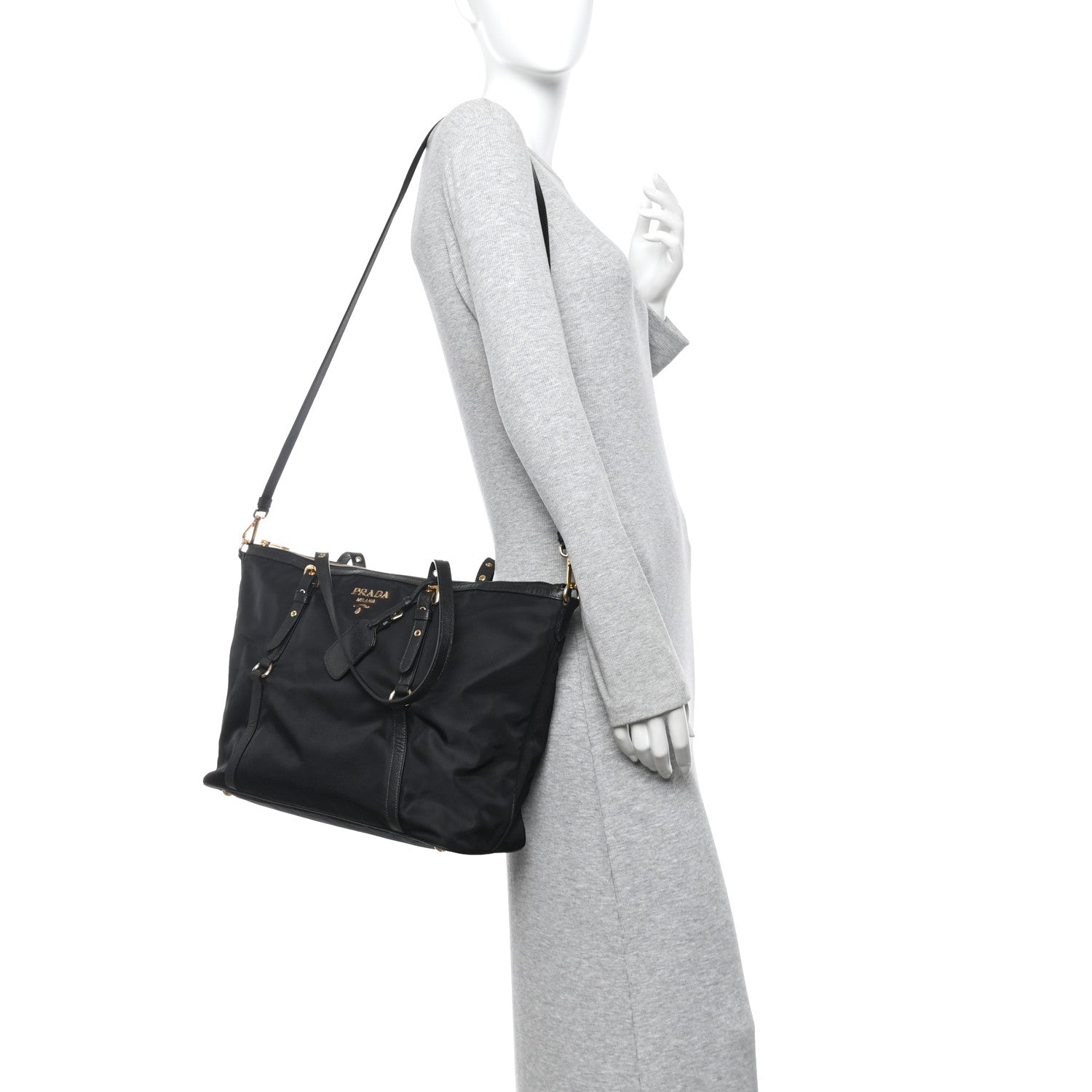 Prada Tessuto Nylon Saffiano Tote Black 2 of 11