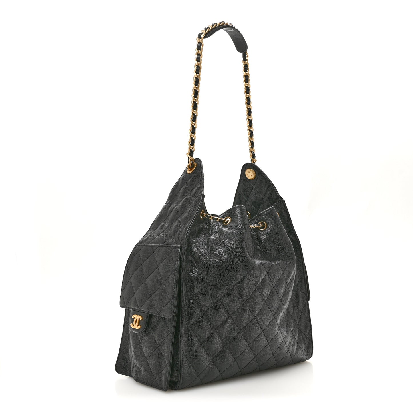 Caviar Quilted Medium Chanel 25 Handbag Black