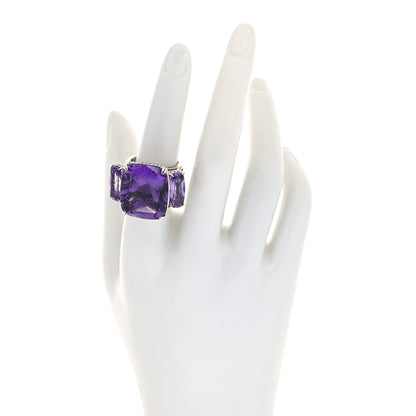 John Hardy Sterling Silver Amethyst White Sapphire Three Stone Cocktail Ring 54 7 2 of 5
