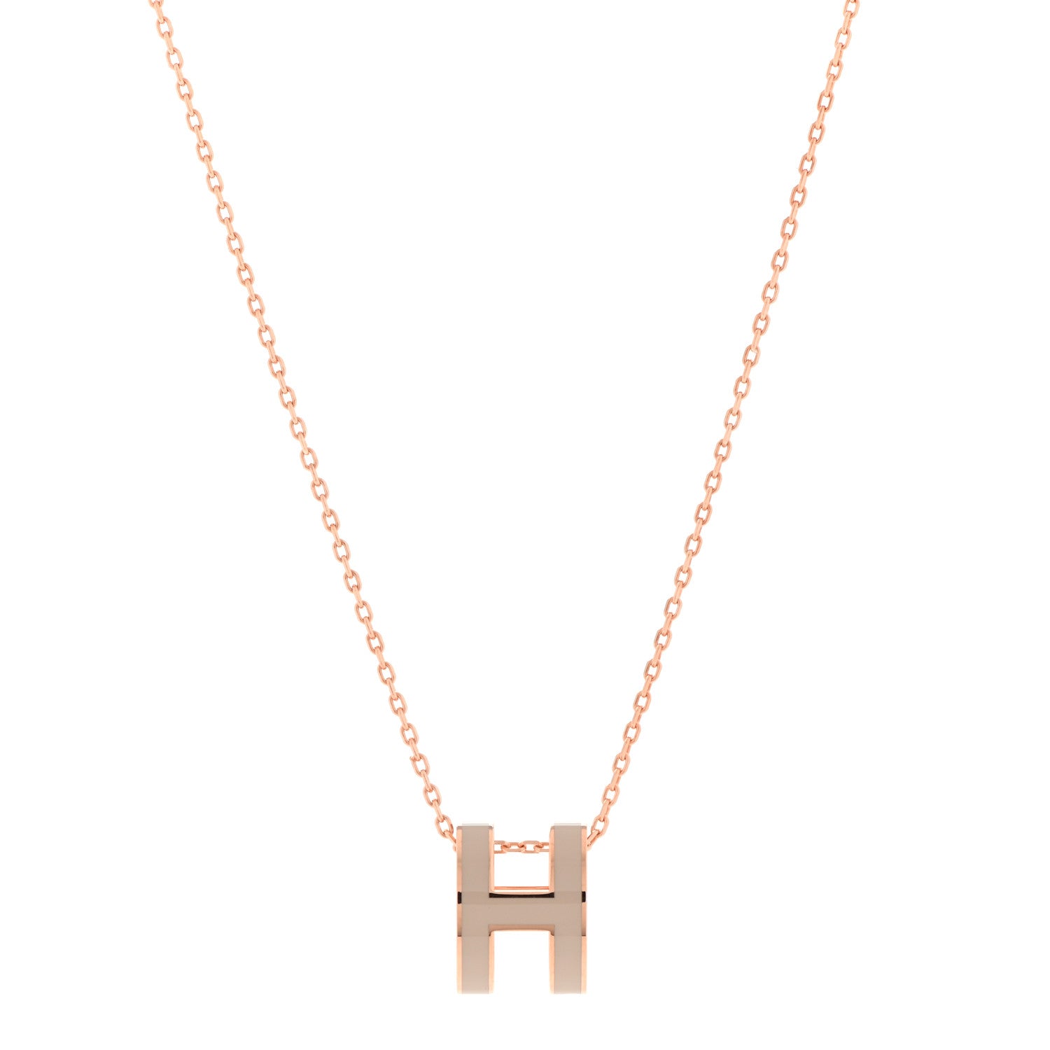 Hermes Lacquered Rose Gold Pop H Pendant Necklace Marron Glace 1 of 7
