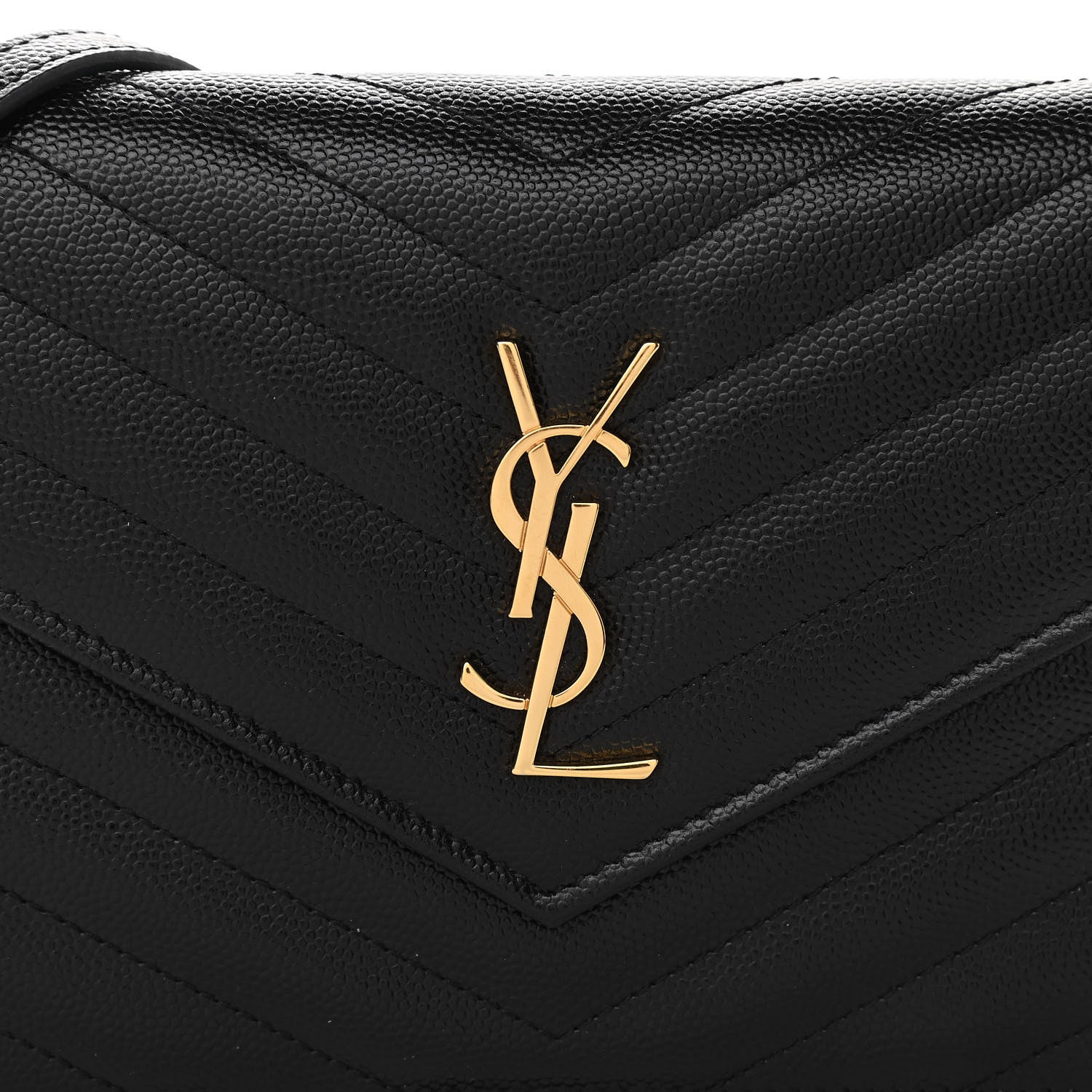 Saint Laurent Grain De Poudre Matelasse Chevron Monogram Envelope Chain Wallet Black 9 of 12