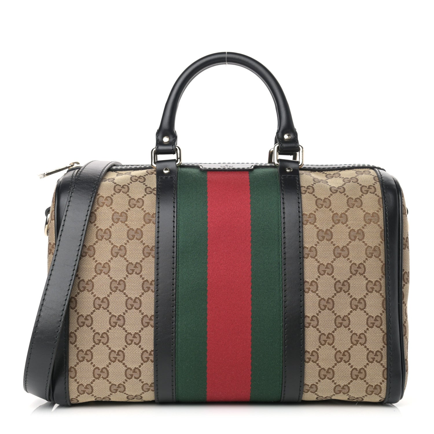 Gucci Monogram Vintage Web Medium Boston Black 1 of 13