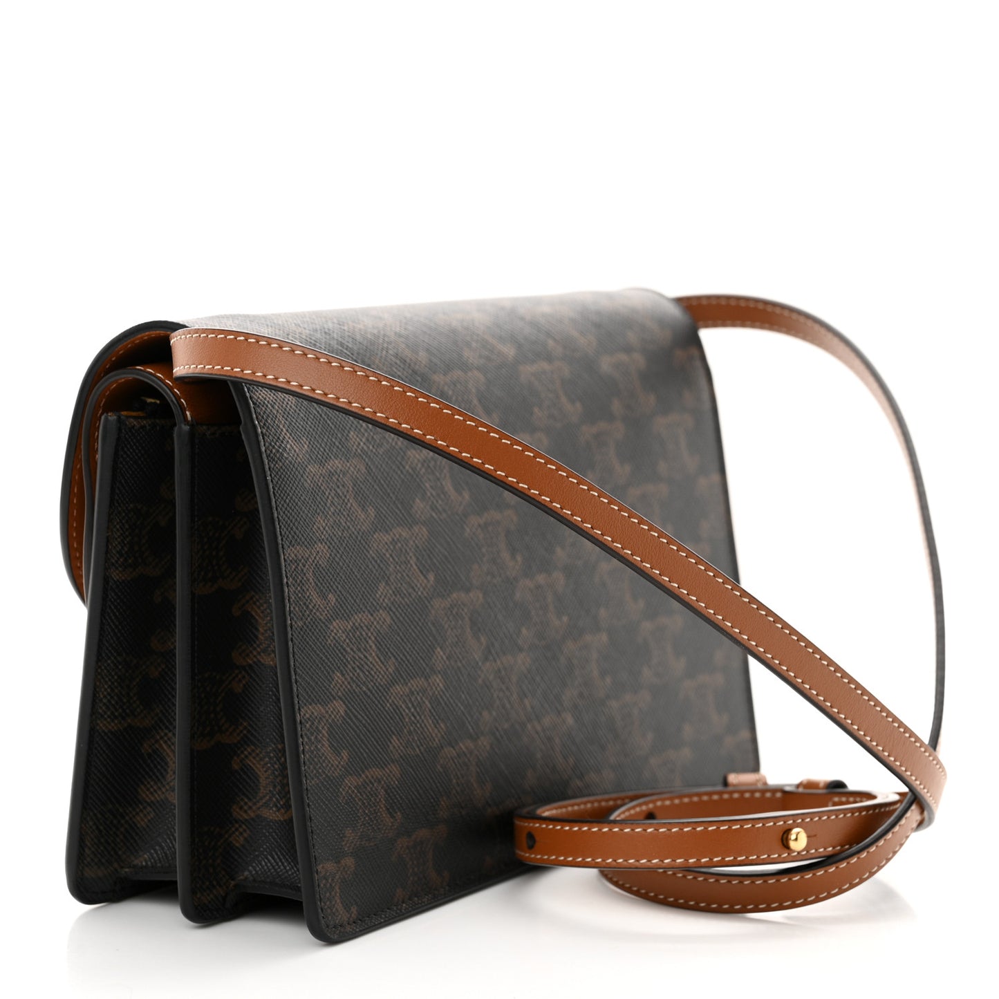 Triomphe Canvas Lambskin Wallet On Strap Tan