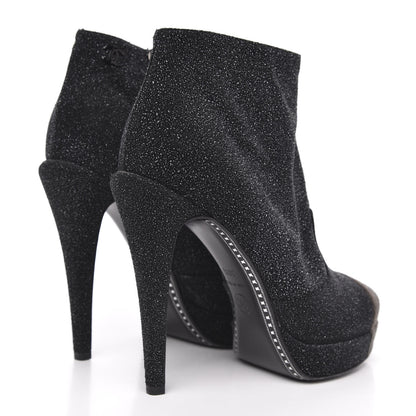 Chanel Glitter Suede Cap Toe Short Boots 38.5 Black Taupe 4 of 9