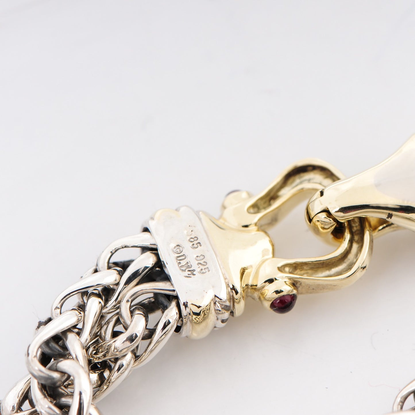 Sterling Silver 14K Yellow Gold Red Tourmaline Double Wheat Buckle Bracelet