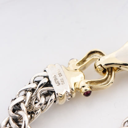 David Yurman Sterling Silver 14K Yellow Gold Red Tourmaline Double Wheat Buckle Bracelet 4 of 4