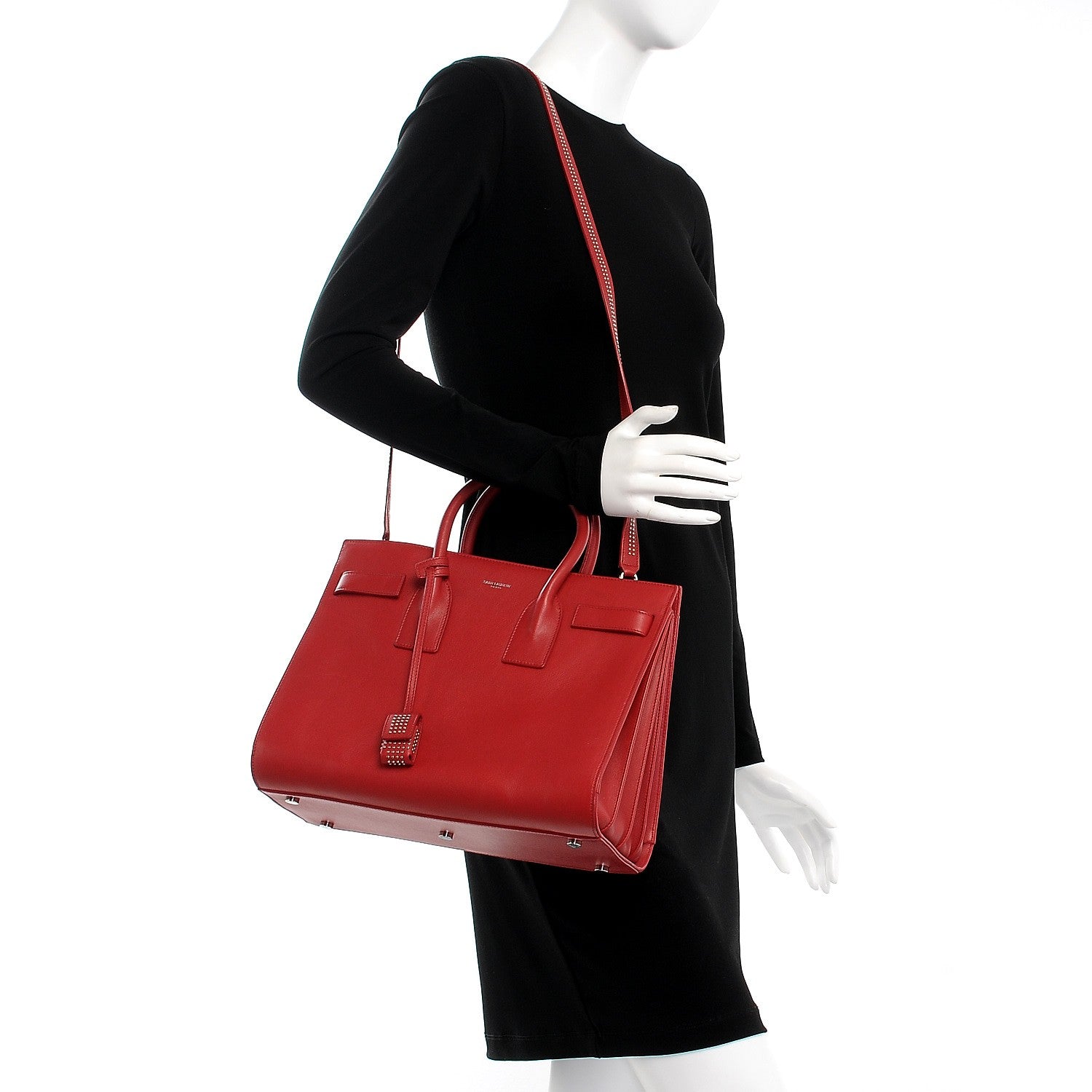 Saint Laurent Calfskin Studded Small Sac de Jour Carryall Red 2 of 14