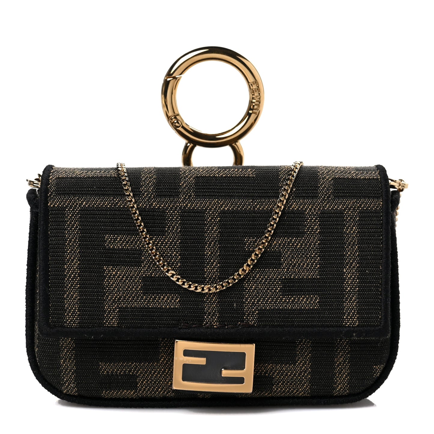Fabric Jacquard FF 1974 Nano Baguette Charm Tobacco Moro Black