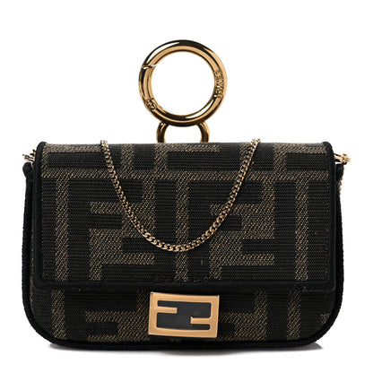 Fendi Fabric Jacquard FF 1974 Nano Baguette Charm Tobacco Moro Black 1 of 8
