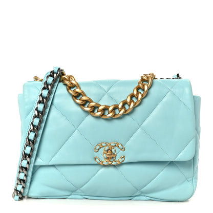 Chanel Lambskin Quilted Large Chanel 19 Flap Light Blue 1 of 10