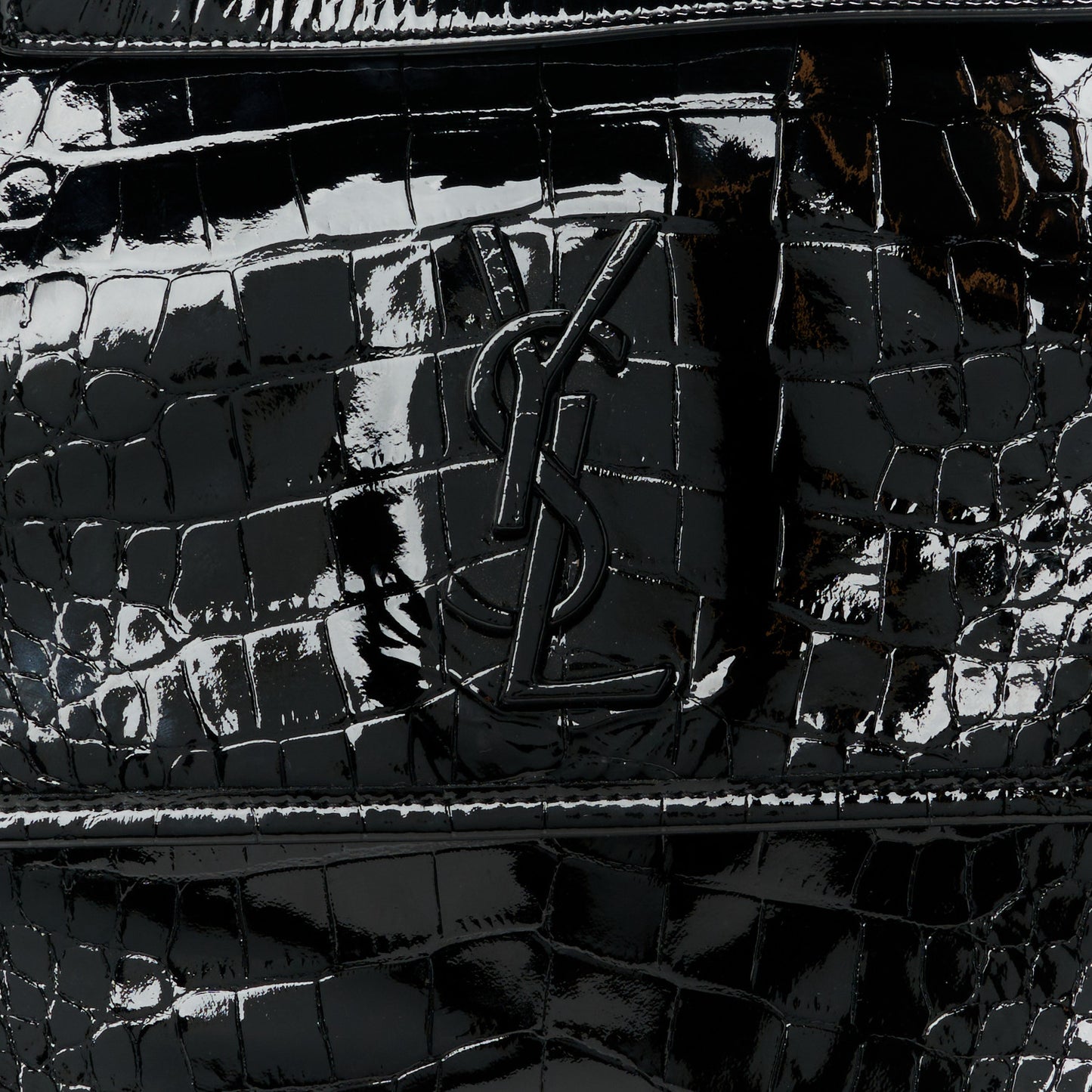 Patent Crocodile Embossed Lambskin Monogram Medium Niki Chain Satchel Black
