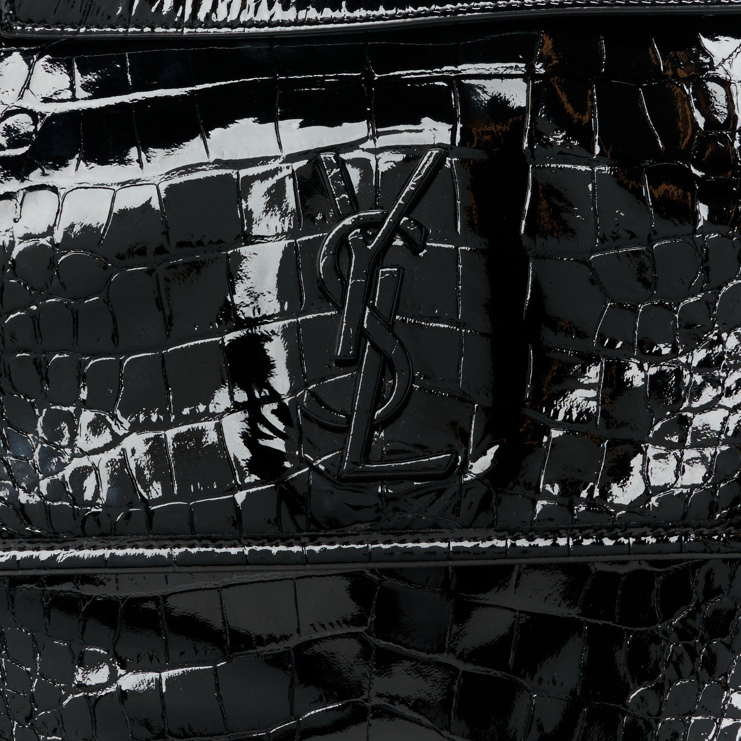 Saint Laurent Patent Crocodile Embossed Lambskin Monogram Medium Niki Chain Satchel Black 8 of 10