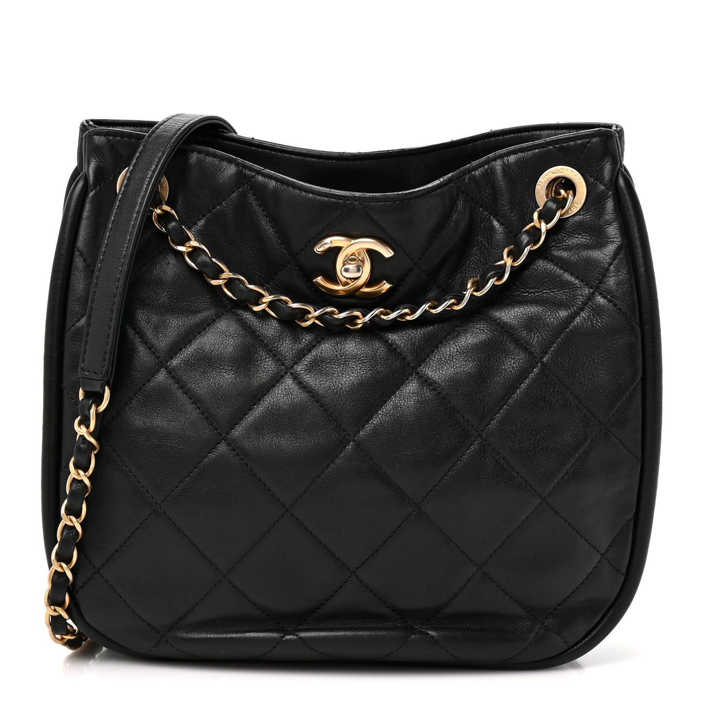 Shiny Lambskin Quilted Fashion Therapy Hobo Black