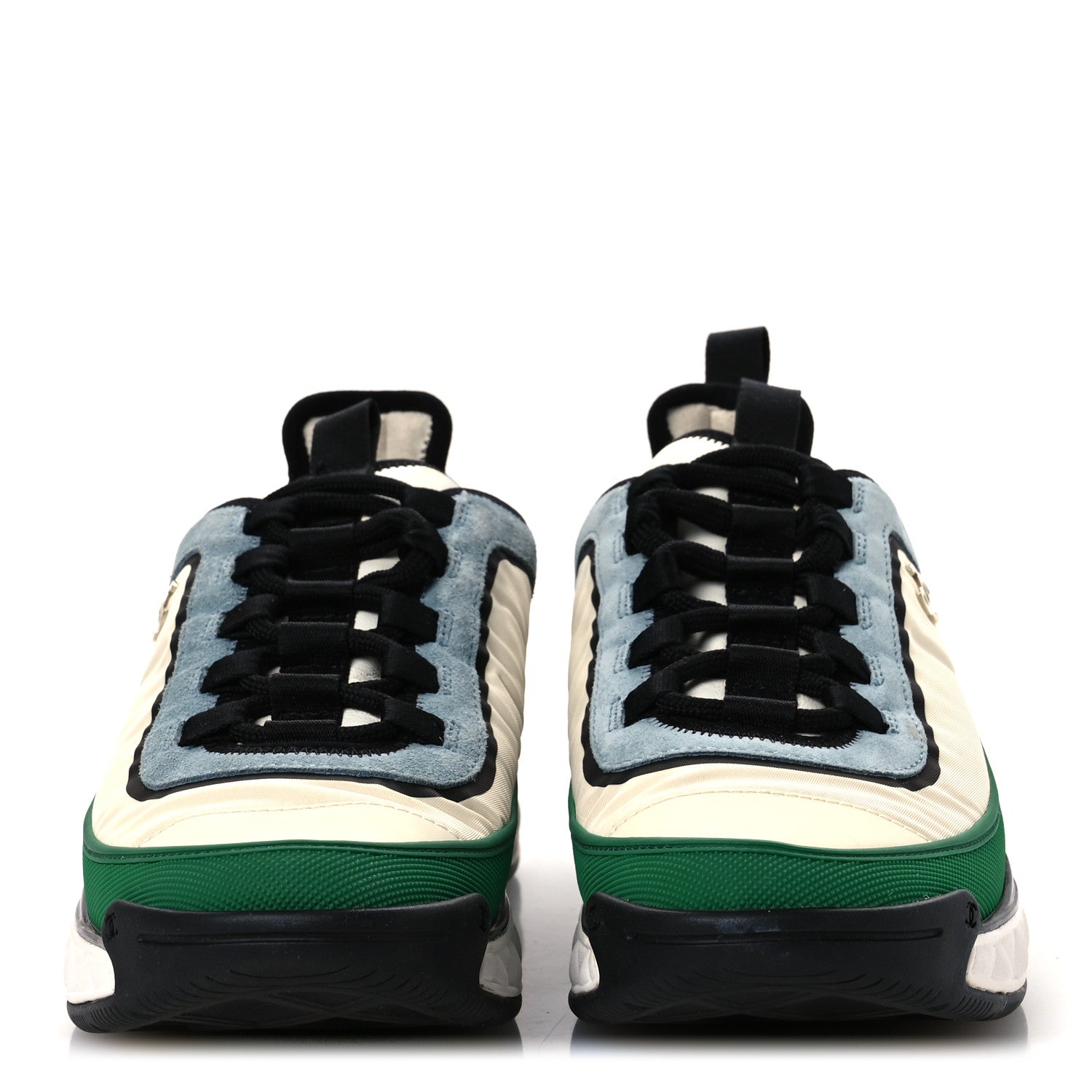 Chanel Suede Calfskin Mixed Fibers CC Sneakers 40 Ivory Green Light Blue 3 of 11