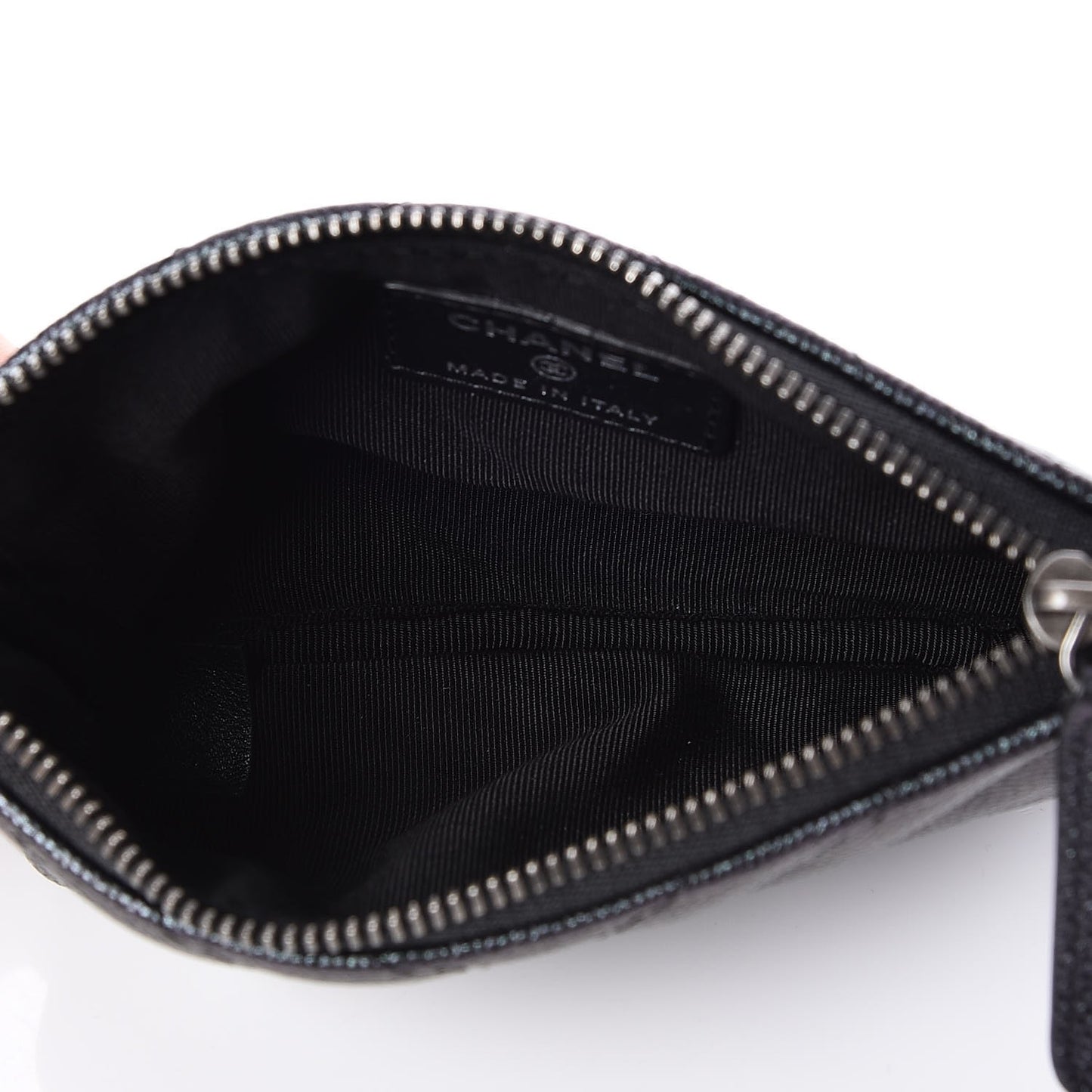 Metallic Caviar Chevron Quilted Small Cosmetic Case Black