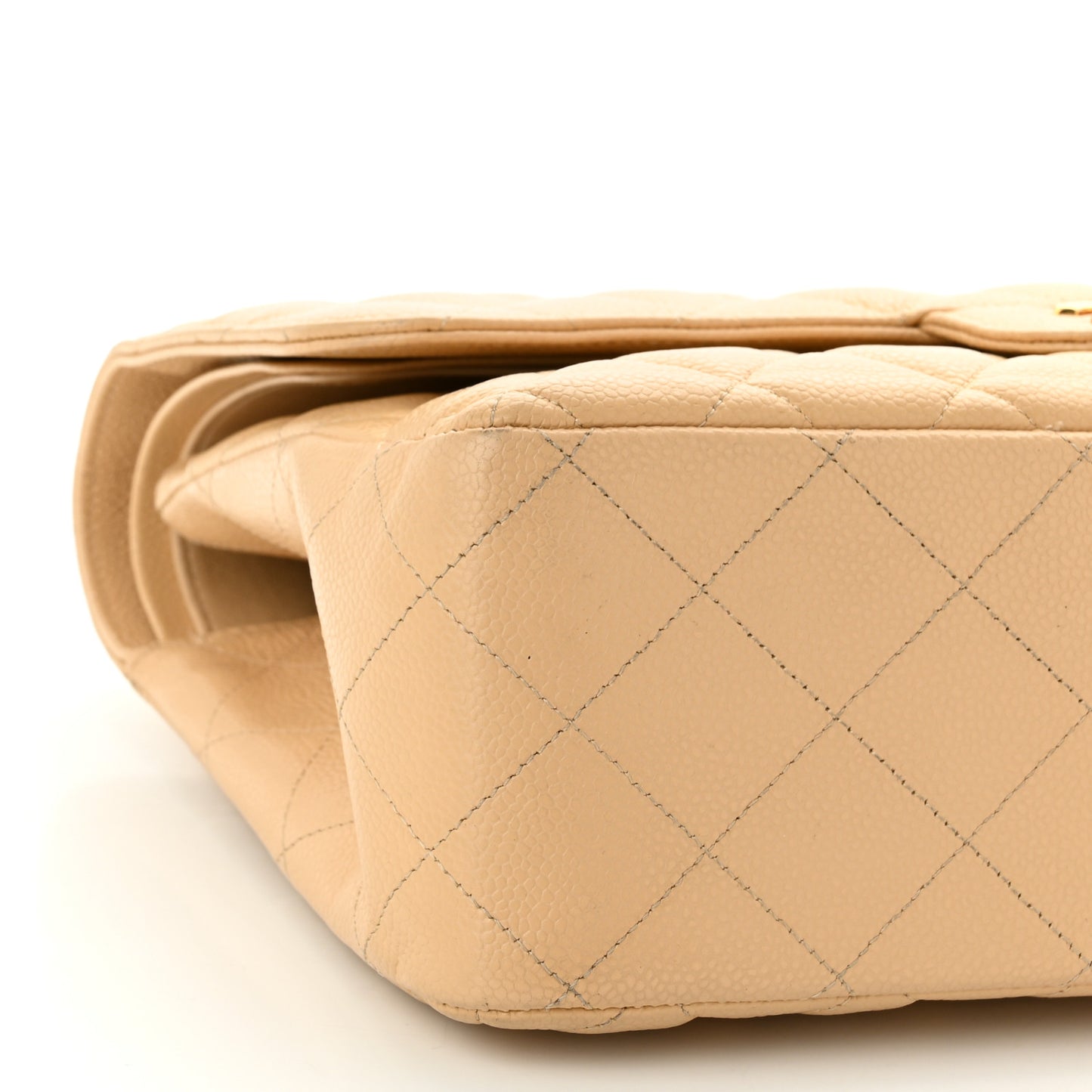 Caviar Quilted Jumbo Double Flap Beige Clair