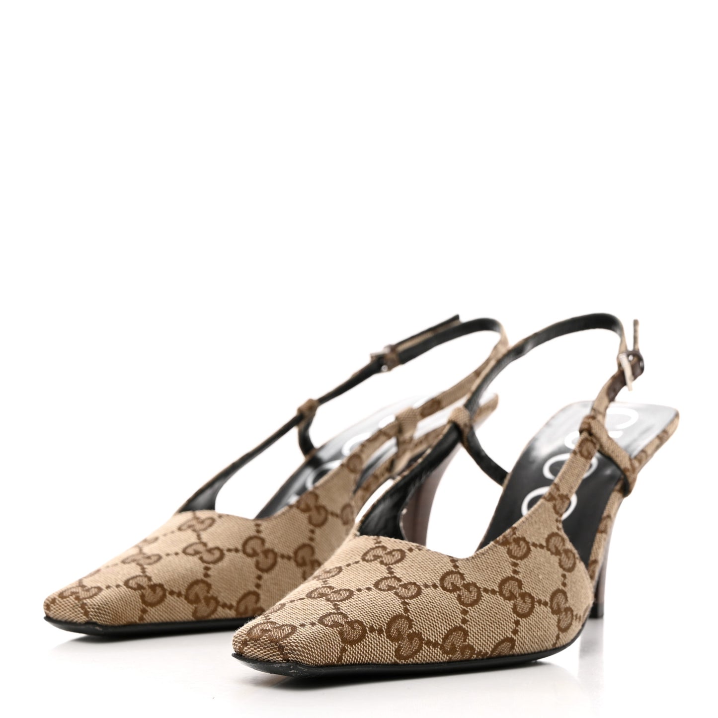 Monogram Malga Kid Square G 75mm Slingback Pumps 37.5 Beige Ebony New Acero